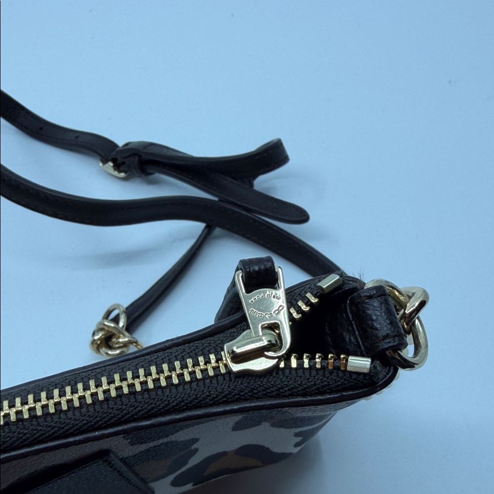 Coach Leopard Print Clutch in Black, Brown, Cream with Gold Chain - Picture 4 of 5